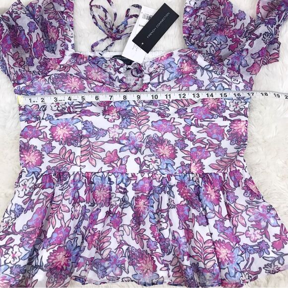 FRENCH CONNECTION Floral Halter Peplum Top Smocked‎ Pink Purple Size Large New - Picture 13 of 15